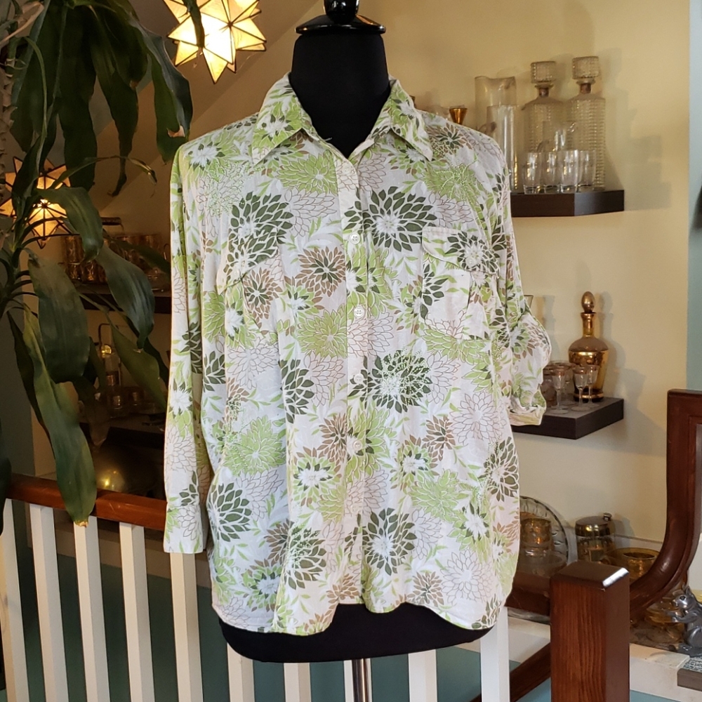 Style & Co Womens Summer Weight Embrodered Floral Print Blouse